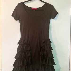 Betsy Johnson Black Ruffle Tiered Short Sleeve Dress